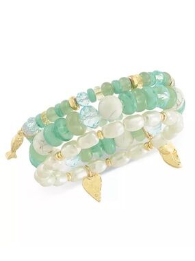 On 34th Blue Beaded Nautical Charm Bracelet Stretch Set NEW